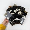 Image 3 : Beautiful Asian Black Fan with Mother of Pearl Inlay 12" x 13.5"