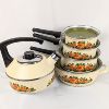 Image 1 : Set of 5 Vintage Enamel Ware Made in Austria - Harvest Colors