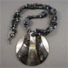 Image 1 : Hematite, Snowflake Obsidian and Shell Necklace 22"