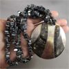 Image 2 : Hematite, Snowflake Obsidian and Shell Necklace 22"