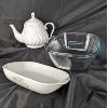 Image 1 : Set of 2 Pyrex Dishes and Royal Oak White Tea Pot