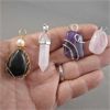 Image 2 : Set of 4 Gemstone Pendants - Amethyst, Rose Quartz, Obsidian and White Quartz