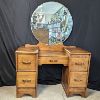 Image 1 : Early to Mid Century Solid Wood Bedroom Vanity with Mirror and Stool