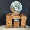 Image 2 : Early to Mid Century Solid Wood Bedroom Vanity with Mirror and Stool