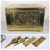 Image 1 : Set of 5 Brass Metal Embossed Home Décor - Large Storage Box, 2 Bellows & 2 Wall Pictures