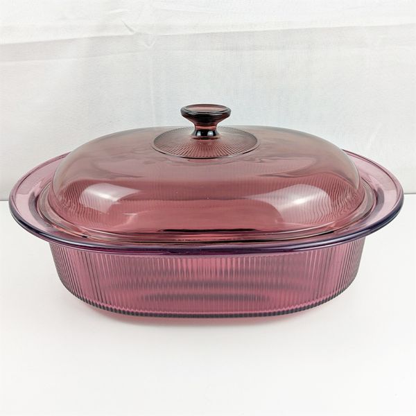 Vintage Cranberry Pyrex Roaster 