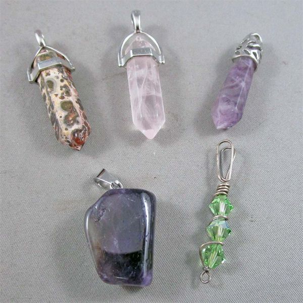 Set of 5 Gemstone & Crystal Pendants