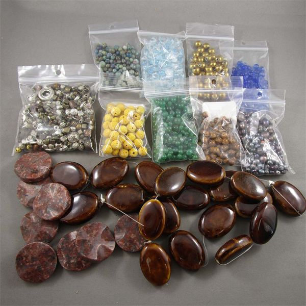 Assortment of Gemstone Beads, Metal Spacer Beads and Porcelain Beads