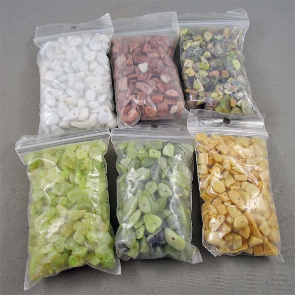 Set of Gemstone Chip Beads - Serpentine, Calcite, Magnesite, New Jade, Red Jasper
