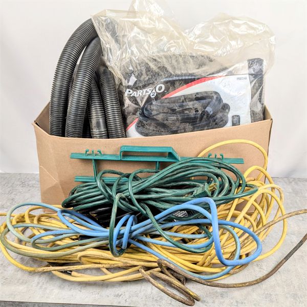 4 Heavy Extension Cords & 2 NEW Hose Kits (24') and partial roll of hose