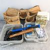 Image 1 : NEW Leather Tool Pouch, 2 Hammers and Misc Fasteners and Screws
