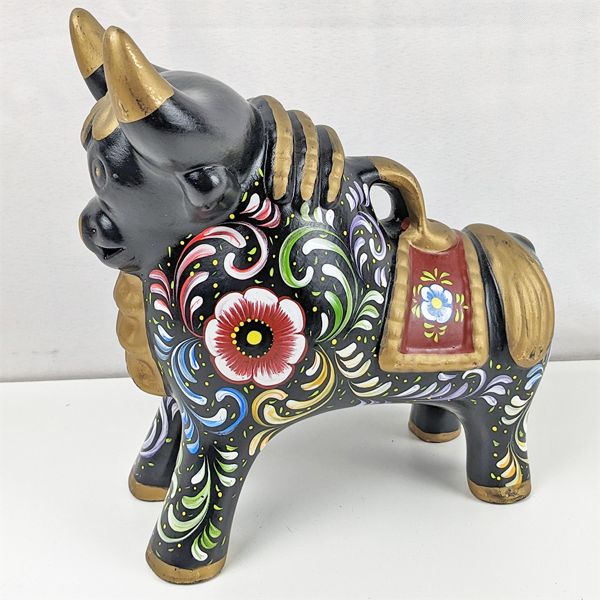 Hand Painted Ceramic Bull With Floral Motifs