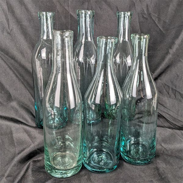 Set of 6 Blue Hand Blown Glass Oil Bottles 