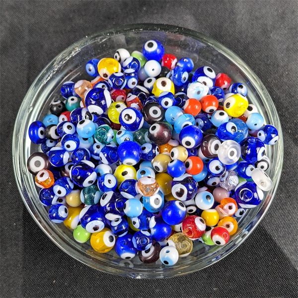 Lot of Mixed Colour Glass Evil Eye Beads - 176 grams