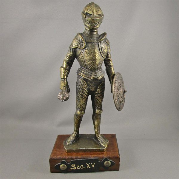 Vintage Brass Knight on Wood Base Sec. XV