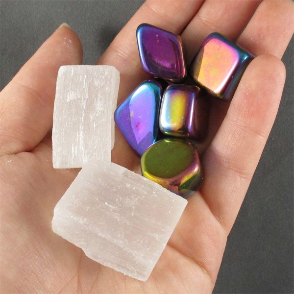 Lot of Polished Rainbow Hematite & Raw Selenite Specimens