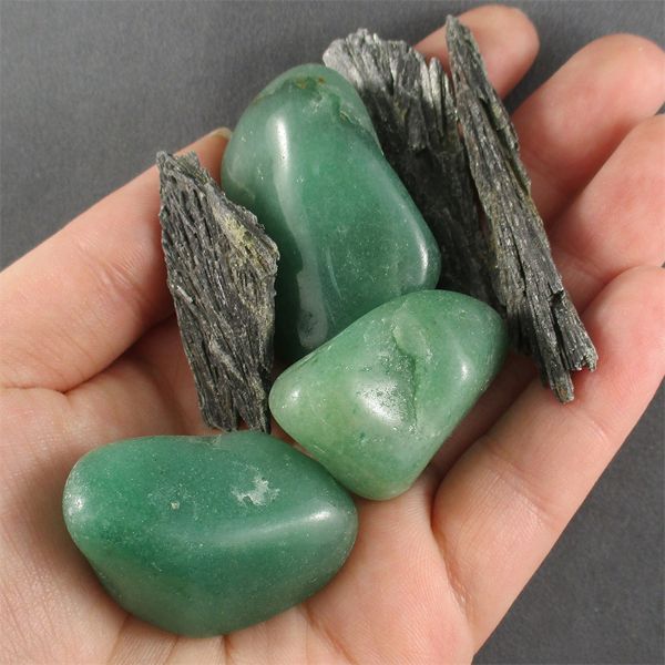 Lot of Polished Aventurine & Raw Black Kyanite Specimens
