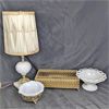 Image 1 : Lot of Milk Glass, Lamp & Kleenex Holder 