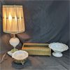 Image 2 : Lot of Milk Glass, Lamp & Kleenex Holder 