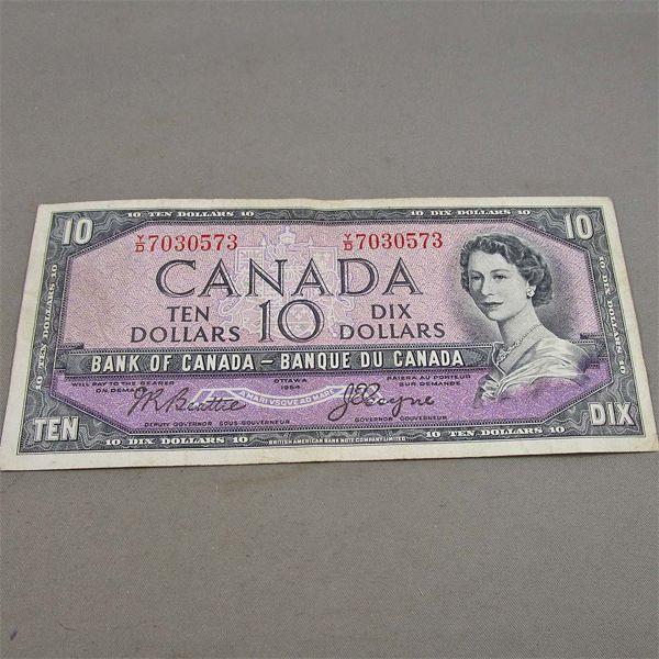 1954 Ten Dollar Canadian Bank Note YD 7030573 Nice Bill