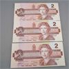 Image 1 : Set of 3 - 1986 Two Dollar Canadian Bank Notes - Nice Bills