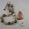 Image 1 : Set of 2 Gemstone Necklaces - Tiger's Eye and Mahogany Obsidian
