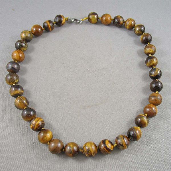 Tiger's Eye Gemstone Beaded Necklace 18" 