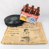 Image 1 : Lot of 6 Old Budweiser Beer Bottles, 1977 Free Press Paper "Elvis is Dead" & 17 Records 33rmp