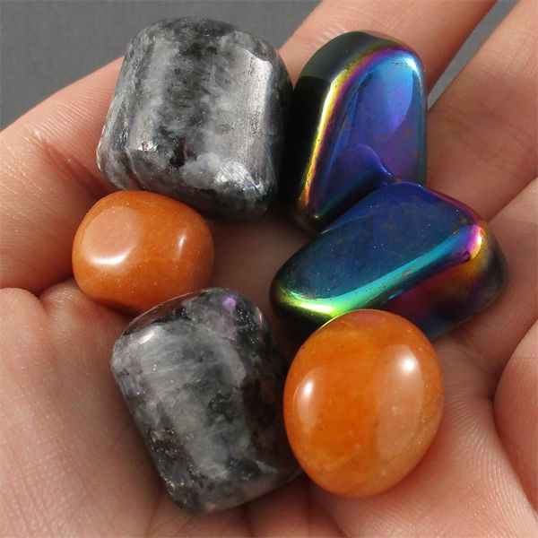 Lot of Polished Larvikite, Rainbow Hematite & Red Aventurine