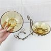 Image 2 : Vintage Amber Glass Set of 2 Serving Bowls & Stand