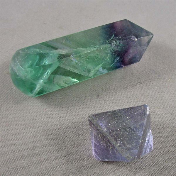 Rainbow Fluorite Octahedron and Fluorite Wand