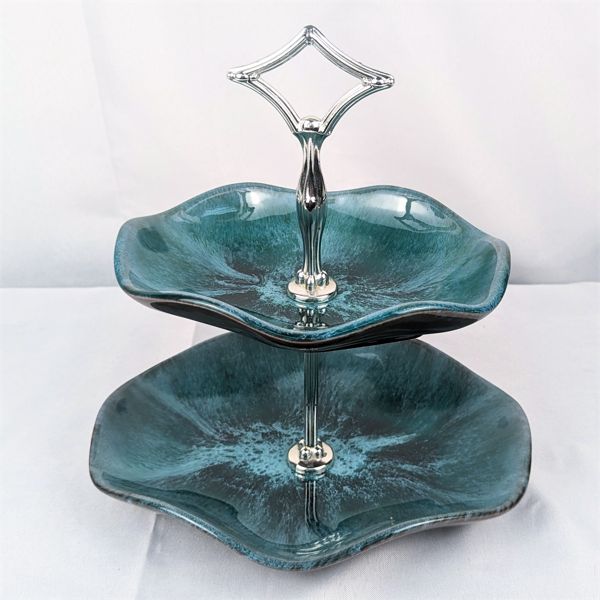 Blue Mountain Potter 2 Tier Serving Dish 10  Tall