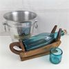 Image 1 : Henkell Trocken Ice Bucket & Wooden Wine Bottle Stand With Blown Glass Bottle and Cup
