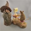 Image 1 : Set of 2 Whimsical Figurines - Clay Wizard and Wood Mouse