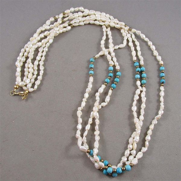 Fresh Water Pearl & Turquoise Necklace  24"