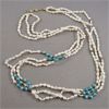 Image 3 : Fresh Water Pearl & Turquoise Necklace  24"