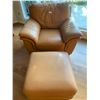 Image 1 : Natuzzi Tan Colored Chair With Ottoman - 41W x 40D x 33H ( Couch), 25W x 25D x 15H (Ottoman)