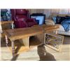 Image 2 : Oak Coffee Table With Stain Glass Door - 56L x 21D x 16H