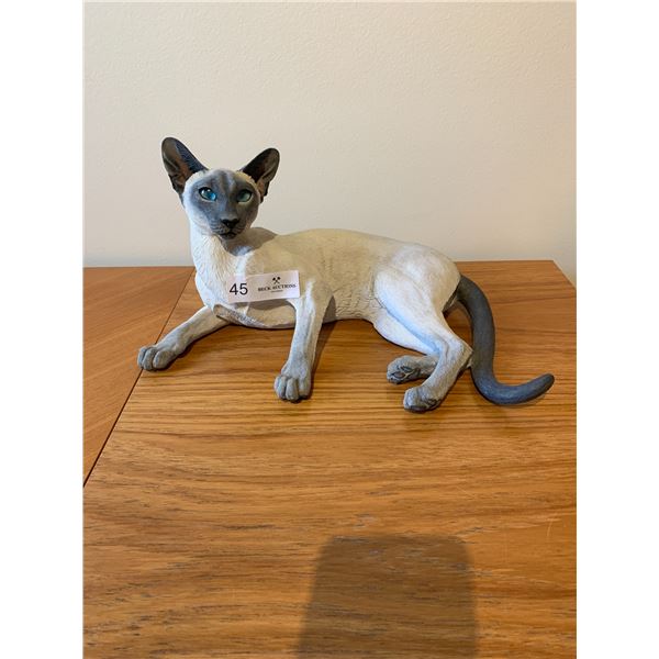 Cat Statue Ceramic Hand Painted Hand Crafted " Siamese Lying Smokey Blue "
