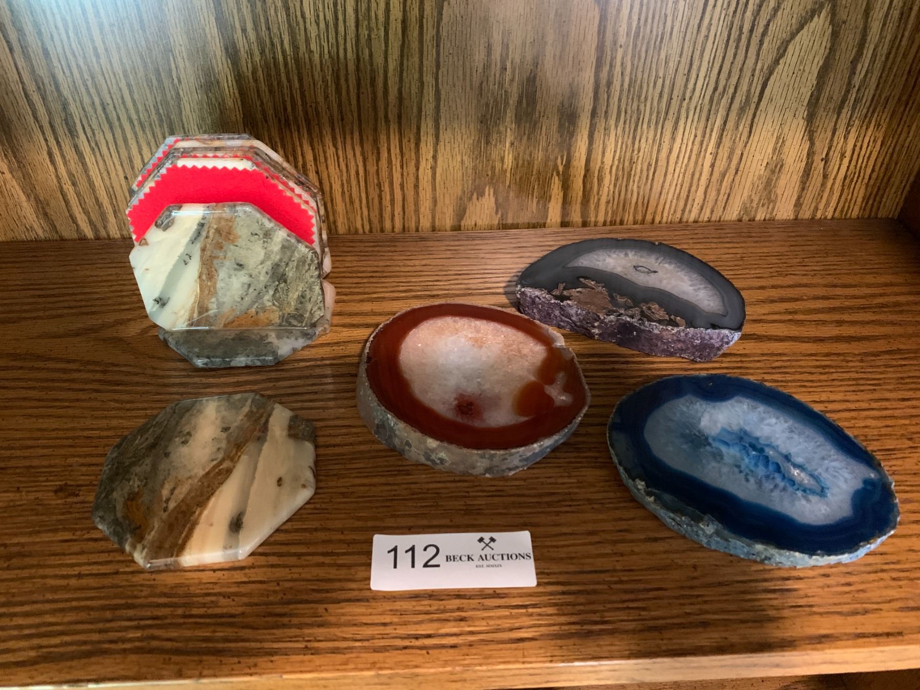Geo Slab Rocks Stone Coaster Set With Three Geo Slabs - Beck Auctions Inc.
