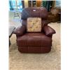Image 1 : Burgundy Lazy Boy Leather Recliner Chair With Accent Pillow - 33W x 31D x 39H