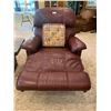 Image 2 : Burgundy Lazy Boy Leather Recliner Chair With Accent Pillow - 33W x 31D x 39H