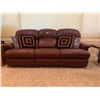 Image 1 : Burgundy Lazy Boy Leather Recliner Couch With Throw Pillows - 87L x 33W x 35H
