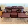 Image 2 : Burgundy Lazy Boy Leather Recliner Couch With Throw Pillows - 87L x 33W x 35H