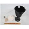 Image 2 : Pink Depression Shaker, Milk Glass Covered Candy Dish, Large Black Amethyst Vase