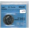 Image 1 : 1991 Canadian 25 Cents - MS-63 - CCCS Graded