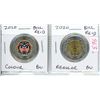Complete set of 2 Bill Reid Toonies. Includes Colourized & Regular. Both BU from original rolls.