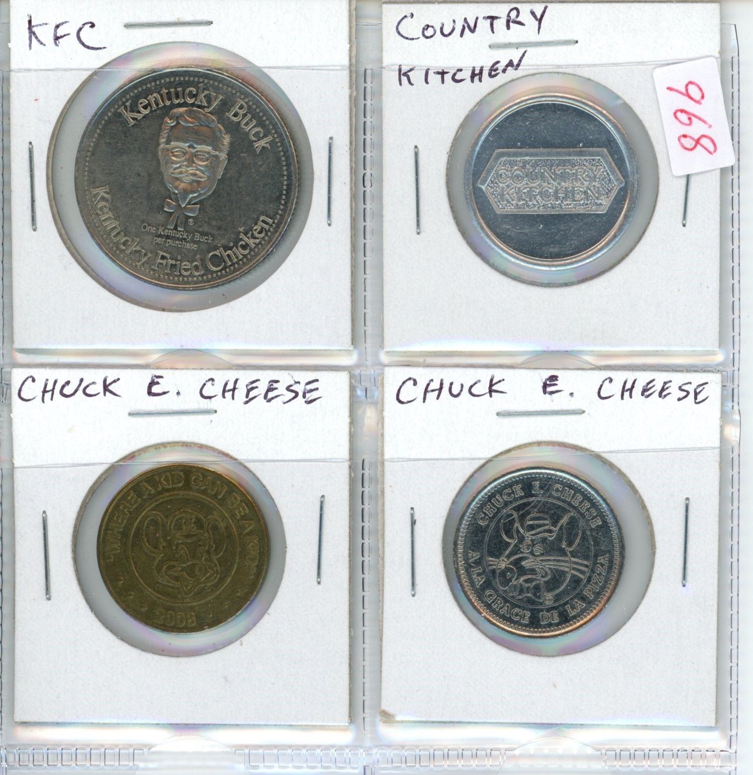 Lot of 4 Fast Food Tokens. Includes Kentucky Fried Chicken, Country ...