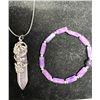 Image 1 : 18. Large Natural Amethyst pendant necklace + bracelet