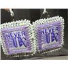 Image 3 : 26. Hand Beaded + Leather “Never Give Up” Earrings
